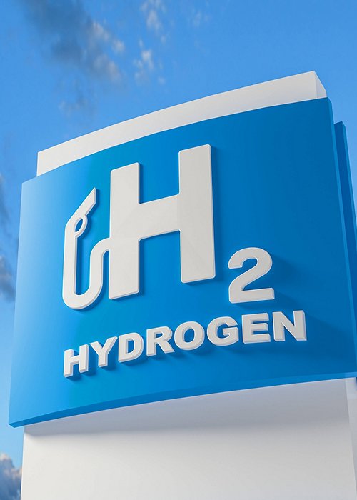 Hydrogen fuel car charging station with cloudy sky, visual concept image Hydrogen fuel car charging station with cloudy sky, visual concept image