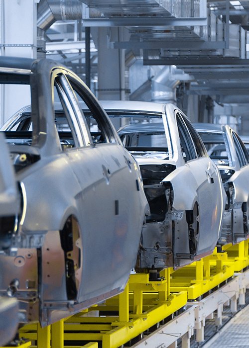Movement of vehicles along the production line at the plant. Car Assembly shop. Car Assembly by parts