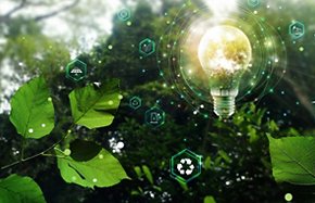 Environmental technology and Sustainable development, save the planet and energy, Recycle and reuse, Light bulb of eco friendly in the green nature.