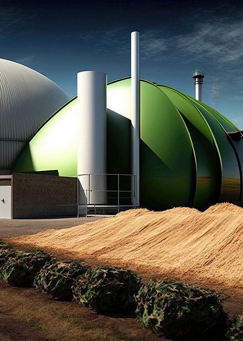 Composting facility turning organic waste into biogas, a renewable energy source. Composting facility turning organic waste into biogas, a renewable energy source.