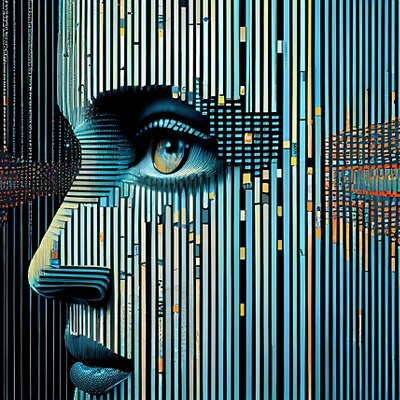 Futuristic computer graphic of glowing human face ,generative AI