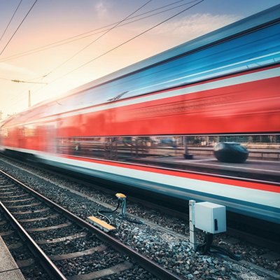 Red high speed train in motion on the railway station Red high speed train in motion on the railway station