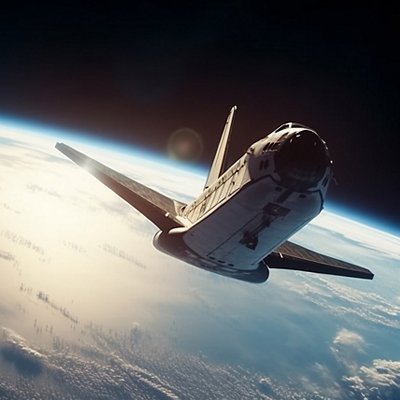 Flying fighter plane orbits planet in futuristic space exploration journey generated by AI Flying fighter plane orbits planet in futuristic space exploration journey generated by AI