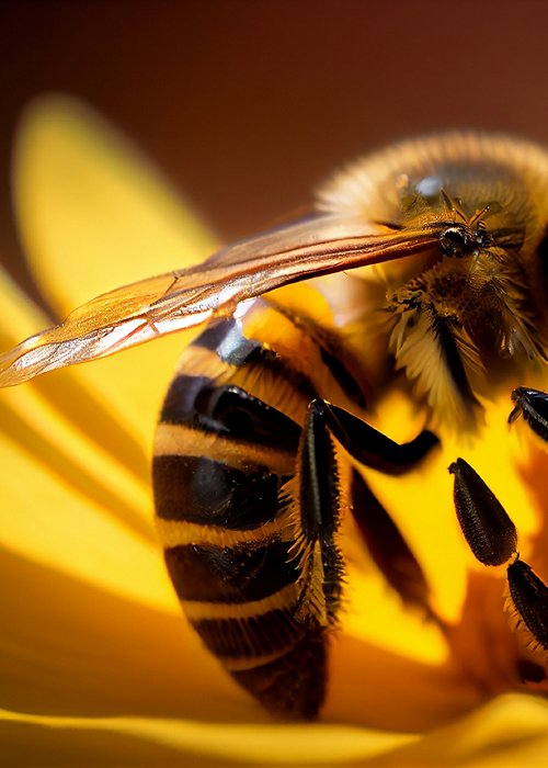 A vibrant yellow bee pollinating a beautiful flower ,generative AI A vibrant yellow bee pollinating a beautiful flower ,generative AI