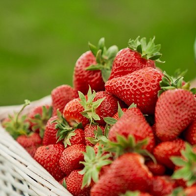 Wicker basket with fresh red strawberry. Wicker basket with fresh red strawberry.