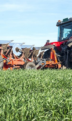 Tractor agricultural machine cultivating field.