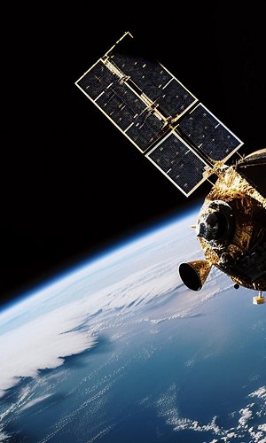 Spacecraft orbiting planet Earth for global communications generated by AI