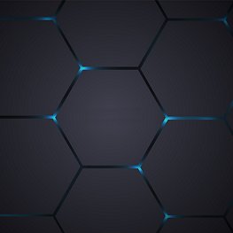 Dark gray hexagonal technology vector abstract background. Blue bright energy flashes under hexagon in modern technology futuristic background vector illustration. Dark gray honeycomb texture grid. Dark gray hexagonal technology vector abstract background. Blue bright energy flashes under hexagon in modern technology futuristic background vector illustration. Dark gray honeycomb texture grid.