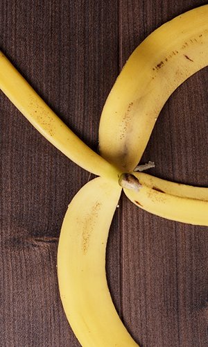 banana peel on the wooden background