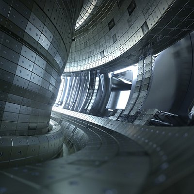Fusion reactor Tokamak. Reaction chamber. Fusion power. 3d illus Camera di reazione del reattore a fusione Tokamak
