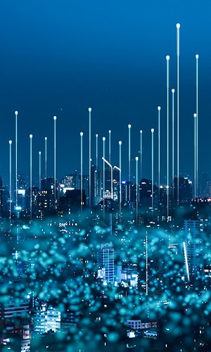 5G network digital hologram and internet of things on city background.5G network wireless systems. 5G network digital hologram and internet of things on city background.5G network wireless systems.