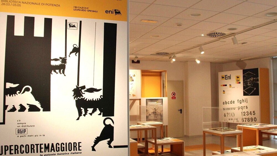 L'interno della mostra sul brand Eni presso il Polo Bibliotecario di Potenza