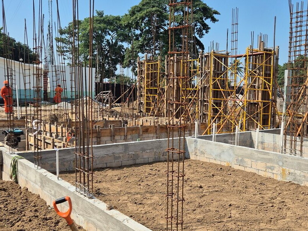 A view of a construction site with scaffolding