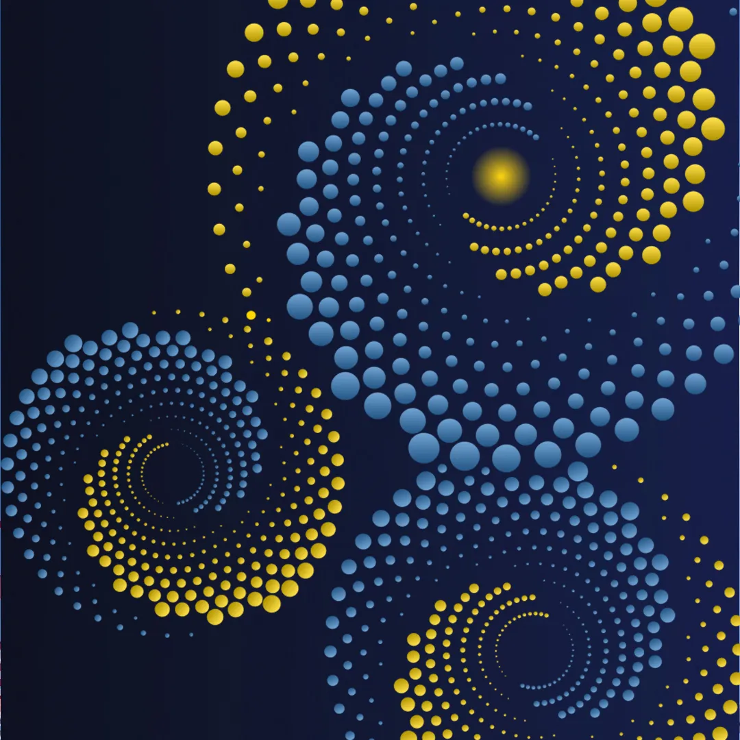 Abstract geometric illustration in yellow and blue colours.