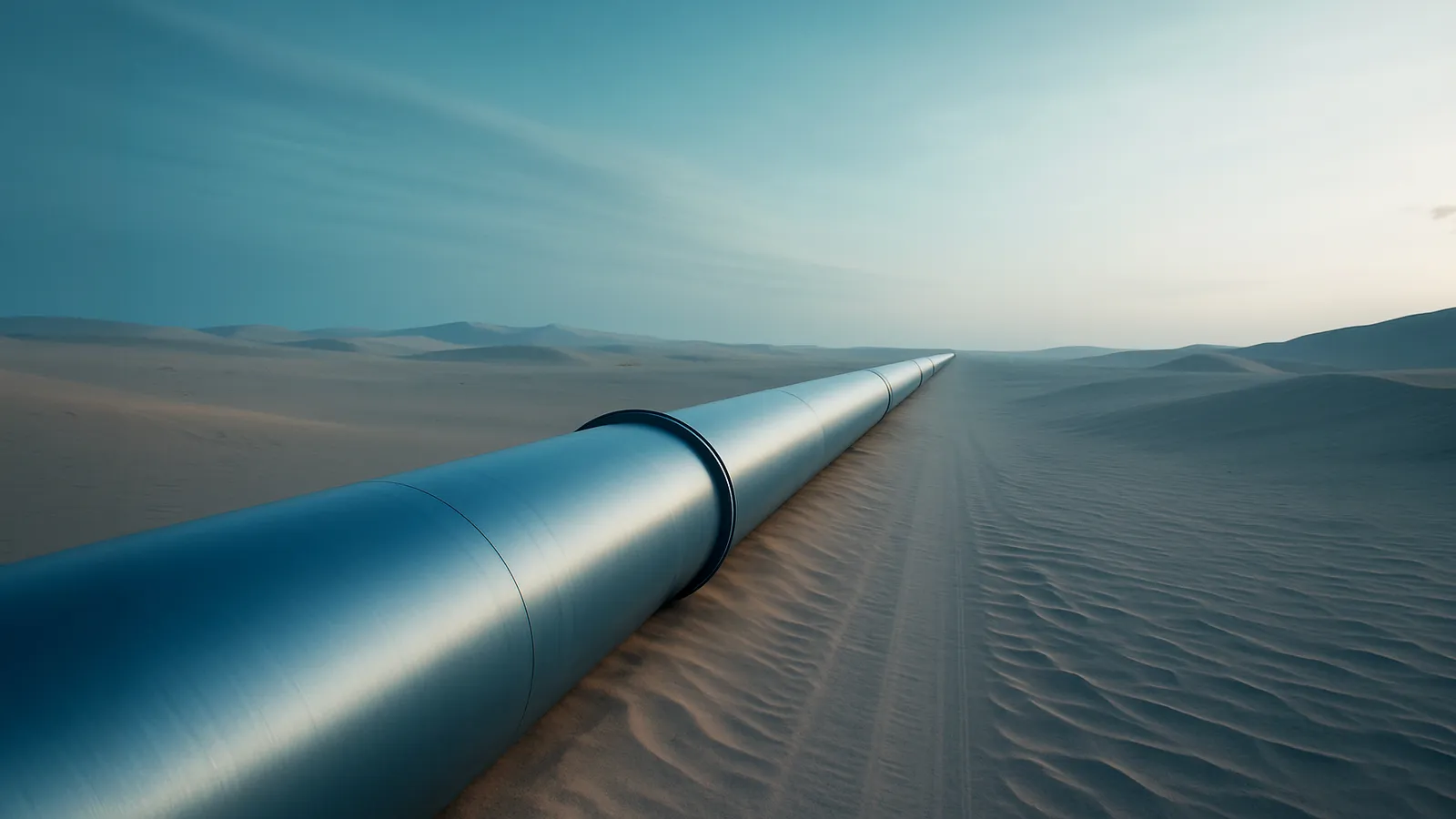 View of a steel pipeline for natural gas transport.
